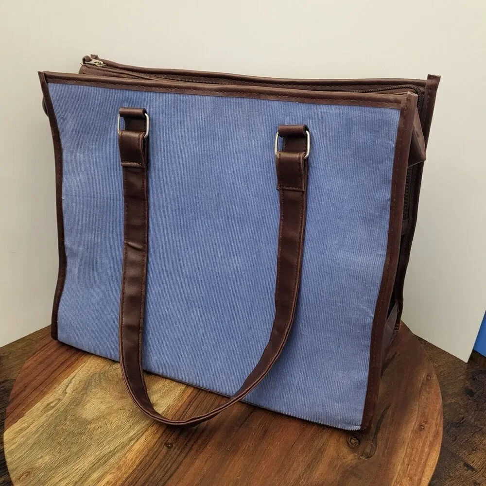 Bow-Wow Pet Carrier Large 15” x 12” x 8” Pets Up to 22lbs Blue Corduroy Unused